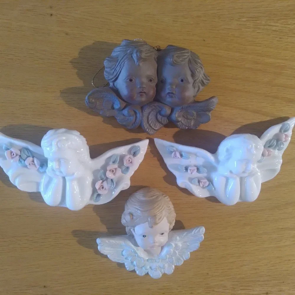 Vintage Angel Ceramic Porcelain Wall Hanging Ornament Lot (4)